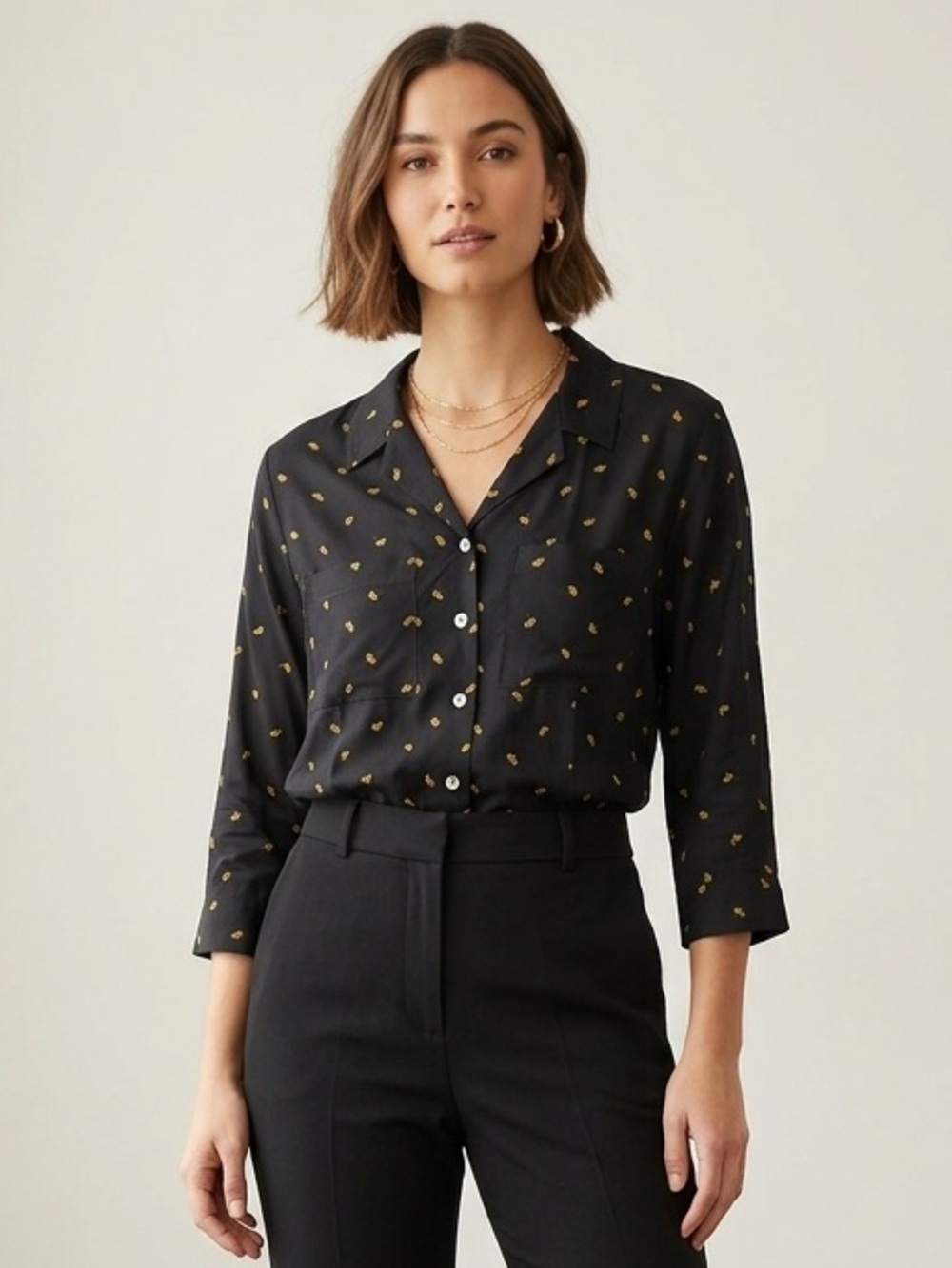 knot sisters Black Blouse with Gingko Print